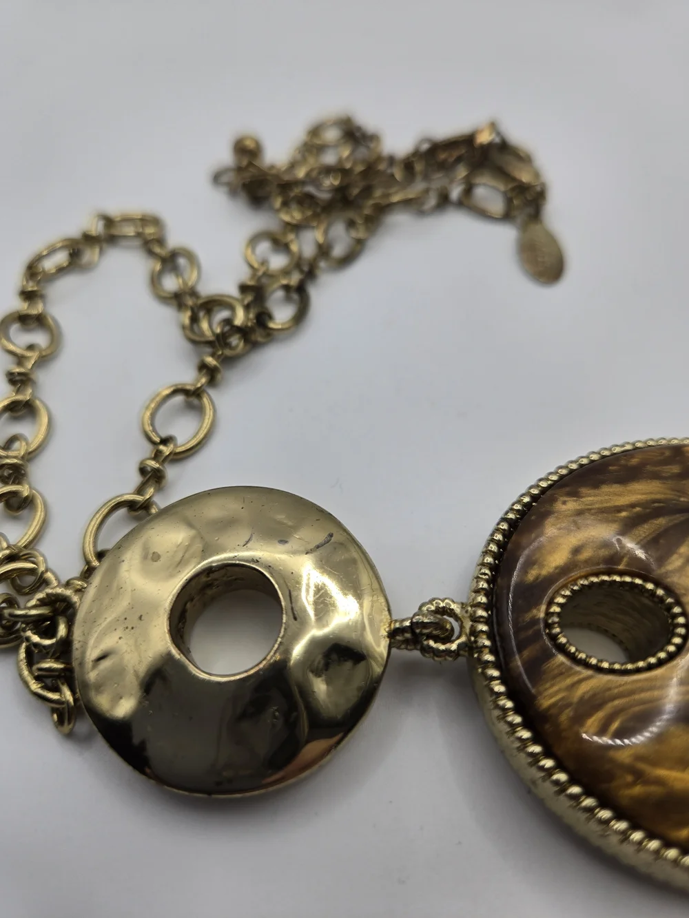 Chico's Goldtone Chain Reversible Leopard Animal Print Tiger's Eye Pendant READ*